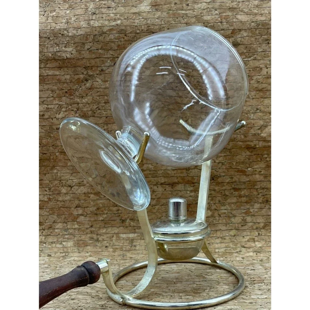 Silverplated Brandy Cognac Warmer Snifter Glass Holder Stand Tabletop Barware